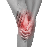 A person with knee pain holding their hands